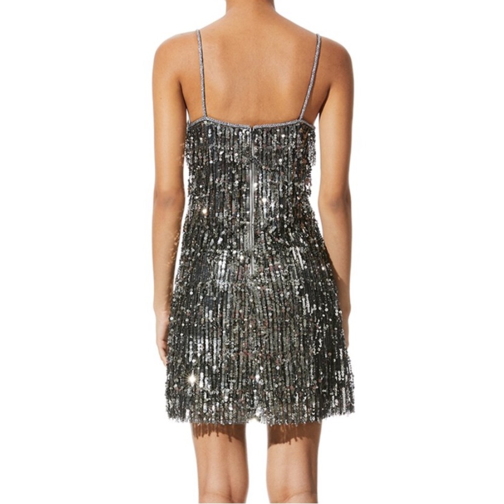 NWT Alice + Olivia Chicago Gunmetal Silver Sequin Fringe Flapper Mini Dress Sz 6 - Picture 8 of 17